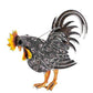 Gray rooster enamel brooch with rhinestone-studded body and arched white tail