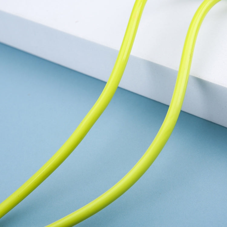 Yellow rubber skipping rope with curved pen-shaped handles