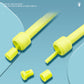 Yellow rubber skipping rope with pen-shaped grips and adjustable end pieces