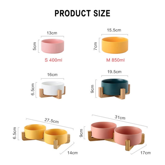 Cat Bowl Dog Pot Pet Ceramic Bowl, 13cm/400ml Single Bowl, 13cm/400ml Single Bowl With Wooden Stand, 13cm/400ml Double Bowl With Wooden Stand, 15.5cm/850ml Single Bowl, 15.5cm/850ml Single Bowl With Wooden Stand, 15.5cm/850ml Double Bowl With Wooden Stand