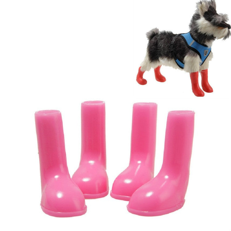 Waterproof non-slip pet rain boot set, pink, 4-pack
