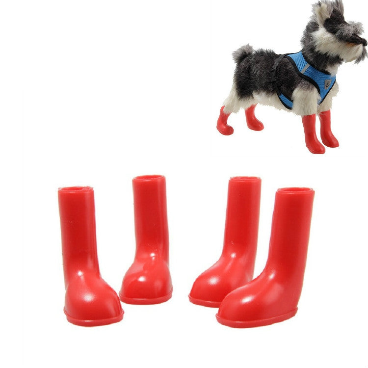 Waterproof non-slip pet rain boot set, red, 4-pack