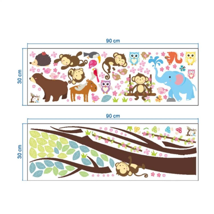 Children's wall sticker mural strips showing monkey and animal scenes with leafy branches