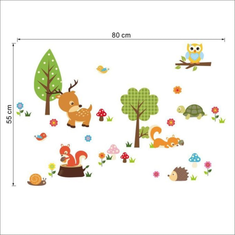 Forest animal wall sticker sheet showing deer, squirrel, turtle, mushrooms and flowers