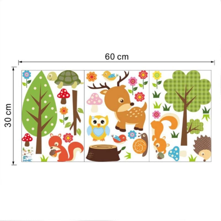 Forest animal wall sticker rectangle with deer, owl, squirrel, mushrooms and flowers