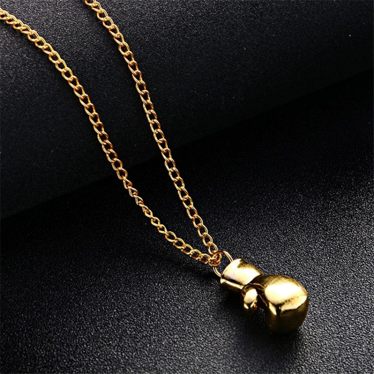 Gold boxing glove charm necklace with rounded pendant and chain links