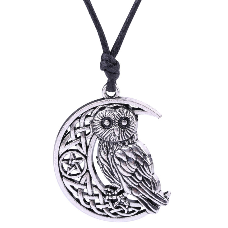 Antique silver owl moon couple necklace pendant with celtic knot design