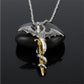 Dragon sword pendant necklace with silver chain and large bat-wing pendant