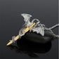 Dragon sword pendant necklace with silver bat wings and gold-and-silver accents