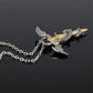 Dragon sword pendant necklace with silver chain and black dragon wing details