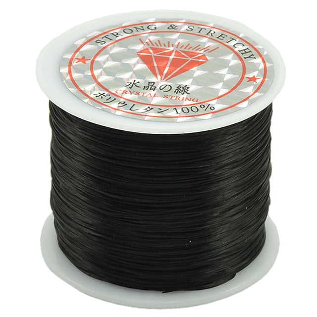 Black 0.5mm round elastic cord on spool for beading and jewelry making