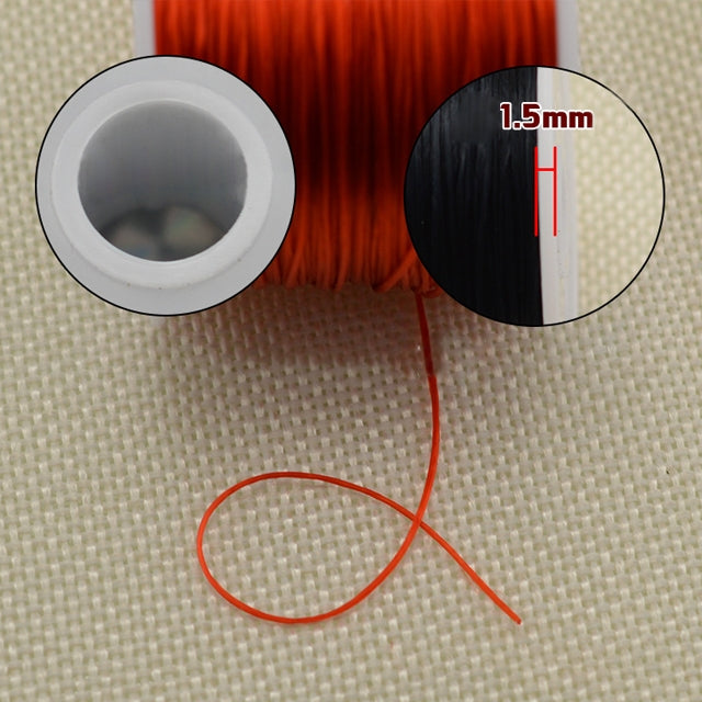 Red elastic cord on spool with 1.5mm size indicator