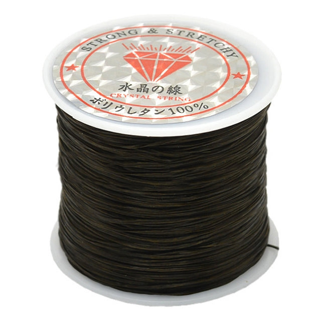 Black round elastic cord spool with top label, for jewelry making