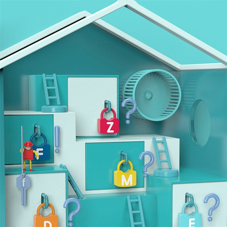 Children's lock and key learning toy set with hanging locks and question mark key tag