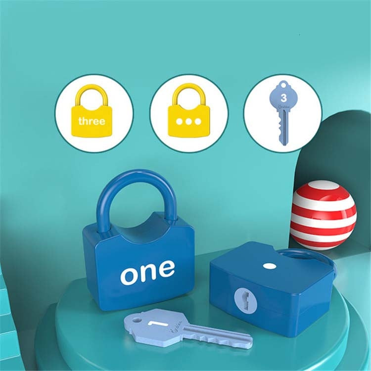 Children's lock and key learning toy set with three colored locks and matching keys