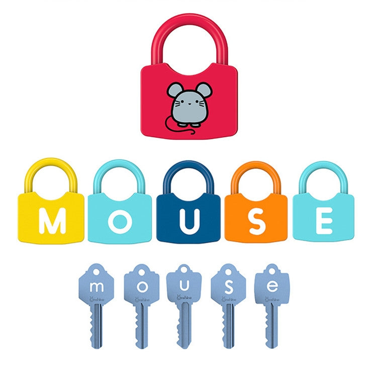Children's lock and key learning toy set with mouse lock and colorful letter locks plus keys