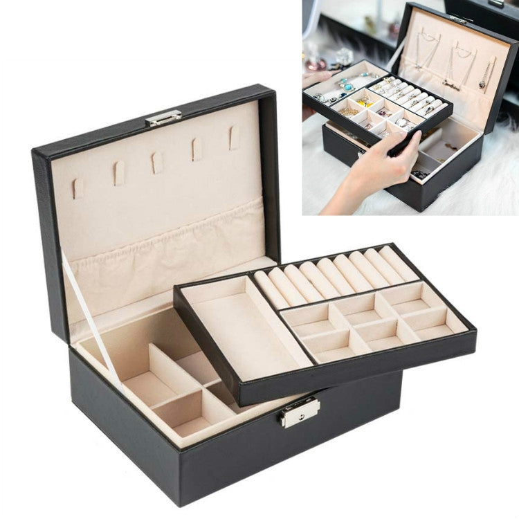 Portable Leather Jewelry Storage Box Necklace Ring Watch Storage Box, Single Layer, Double Layer