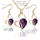 Gold-tone heart crystal pendant necklace set with matching drop earrings, purple gemstone