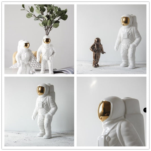 Astronaut Ceramic Model Dried Flowers Ceramic Vase for Tabletop Decor Tool, Walking, Walk, Salute