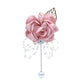 Pink fabric flower pearl brooch with dangling pearl bead fringe and round pearl drop