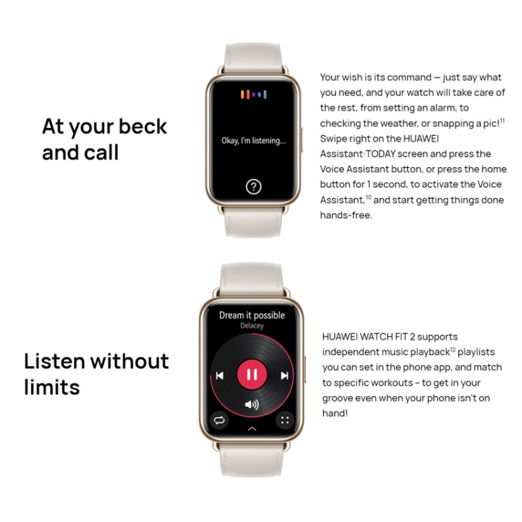 Smart sports watch with white band showing voice assistant interface