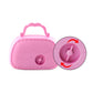 Pink music jewelry box with round key slot and hinged handle
