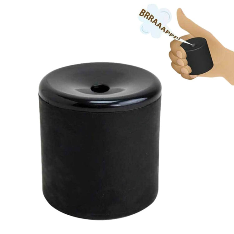 Black squeeze toy fart bucket with round lid and small nozzle opening