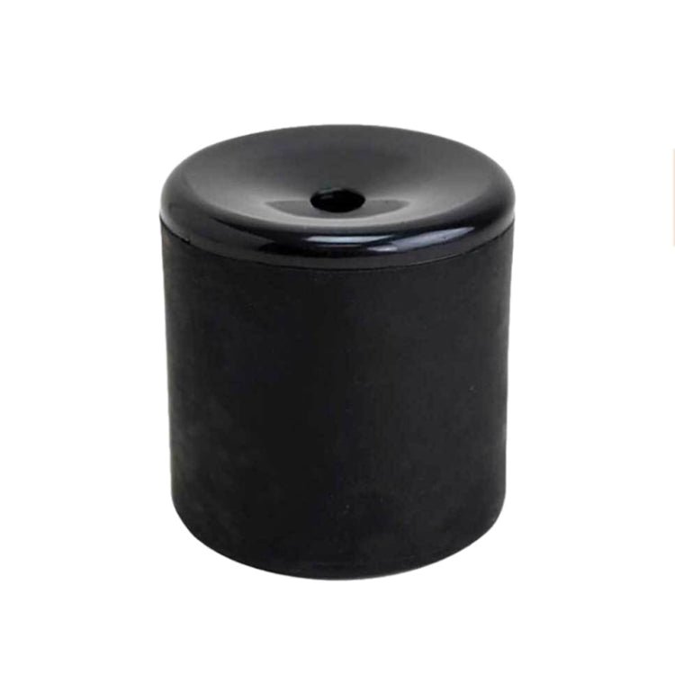 Black round squeeze fart bucket toy, top view with center opening