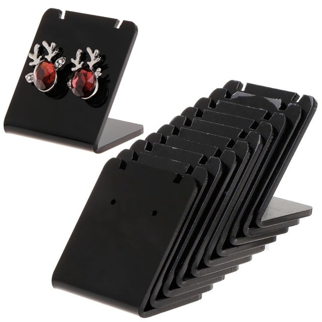 Black acrylic L-shaped earring display stand with stud earring hooks