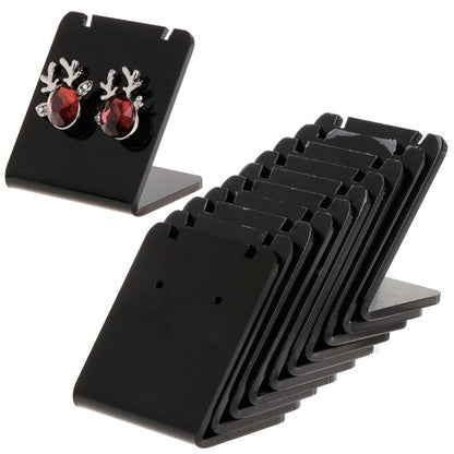 Black acrylic L-shaped earring display stand with stud earring hooks