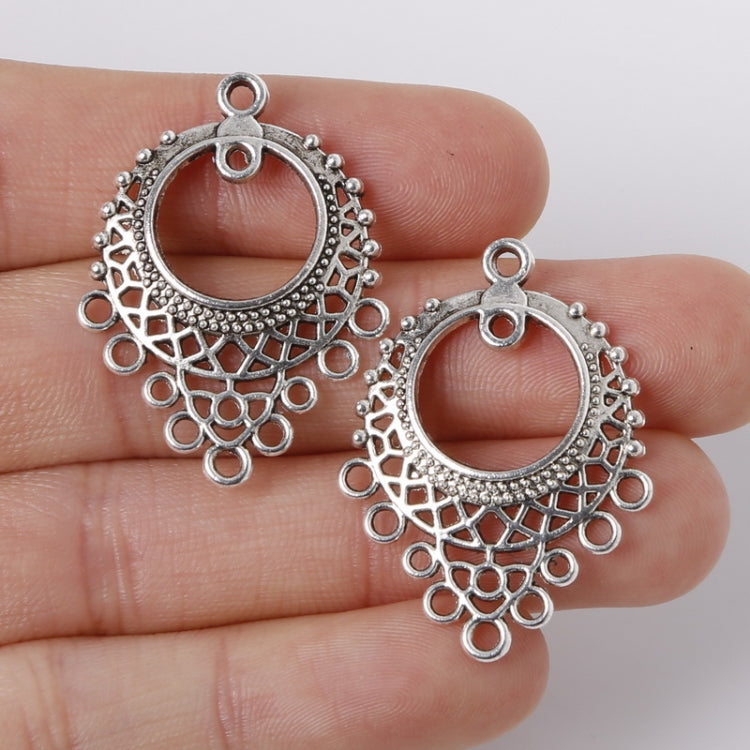 Antique silver round filigree charm pendant with top loop and hanging rings