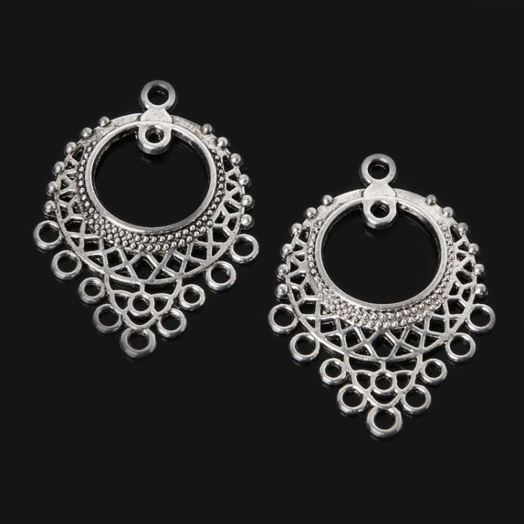 Antique silver round filigree charm pendants, two-piece set with top loops