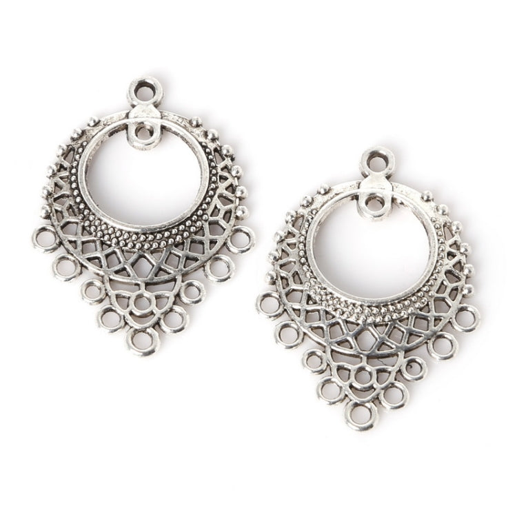 Antique silver round filigree charm pendants with central ring and top loops