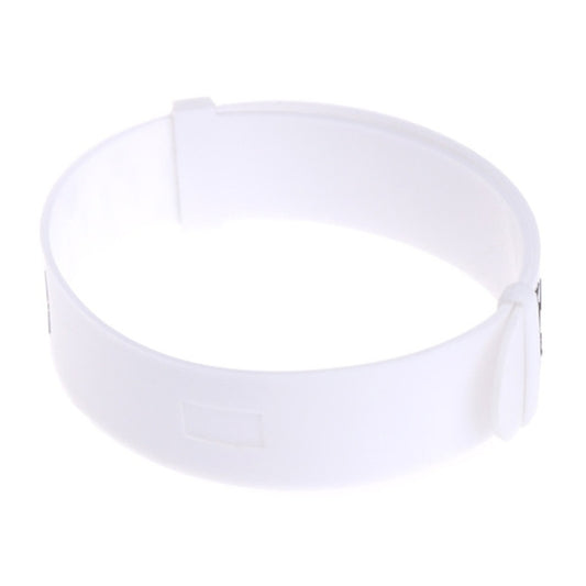 White plastic wrist measuring bracelet gauge, open ring with closure tab