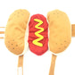 Hot dog pet costume flat view, beige bun sides with red center and yellow zigzag