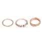 Rose gold rhinestone ring set, three oval bands with scalloped edges and gem details
