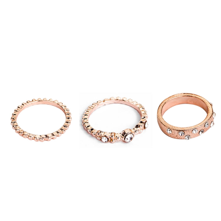 Rose gold rhinestone ring set, three oval bands with scalloped edges and gem details