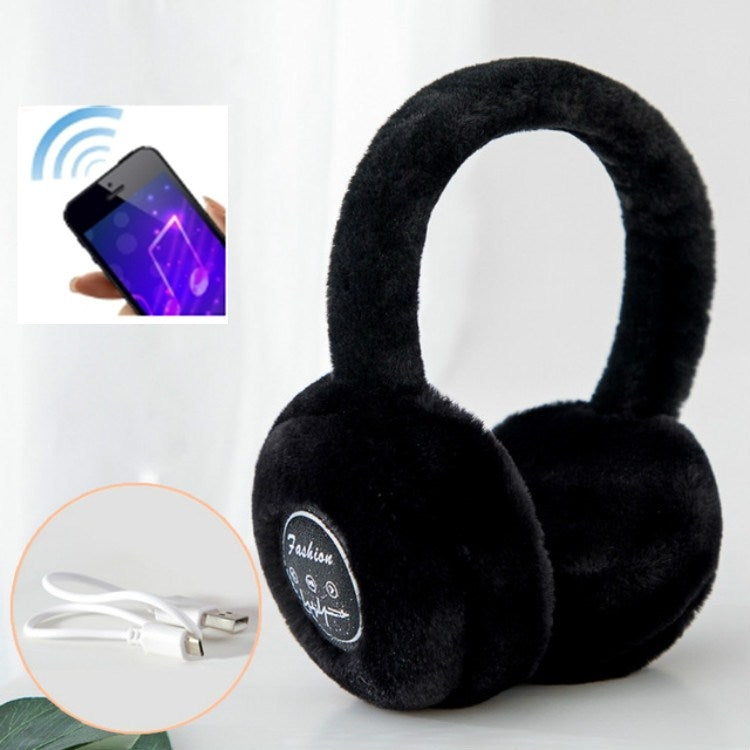 Black plush Bluetooth earmuffs with over-ear headband