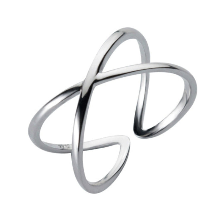 Open cross sterling-silver tone ring with smooth polished finish.