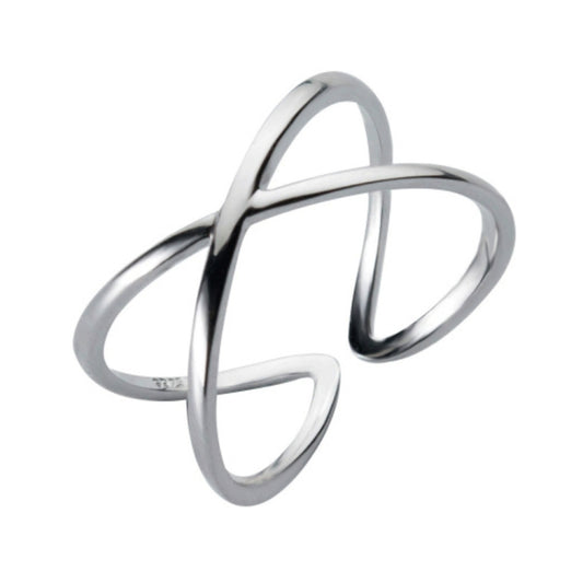 Open cross sterling-silver tone ring with smooth polished finish.