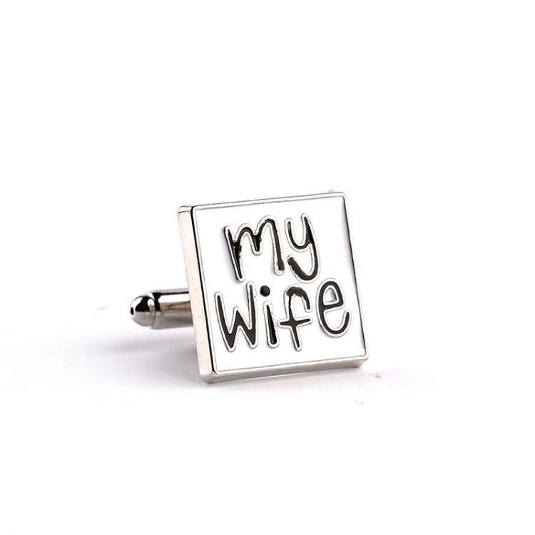 Men’s silver-tone cuff link with “My Wife” text and heart-shaped decoration