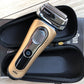 Black zippered shaver bag with Braun electric shaver inside