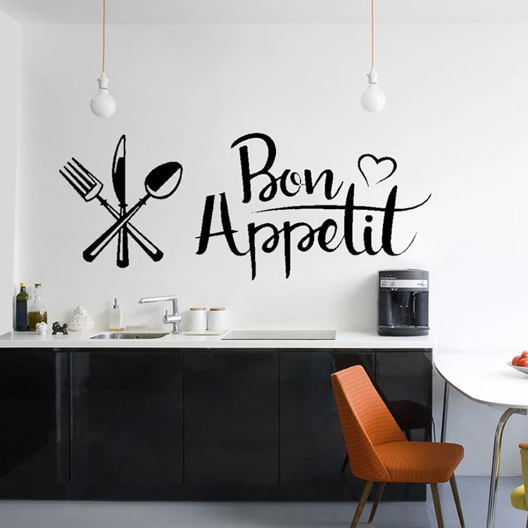 Knife and fork wall decal with Bon Appetit script and heart