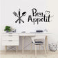 Knife and fork wall decal with Bon Appetit script