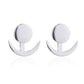 Silver crescent moon stud earrings with round disks and curved crescents, pair