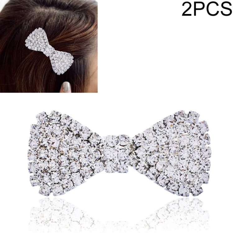 Silver crystal rhinestone bow hairpin with glittery bow top detail