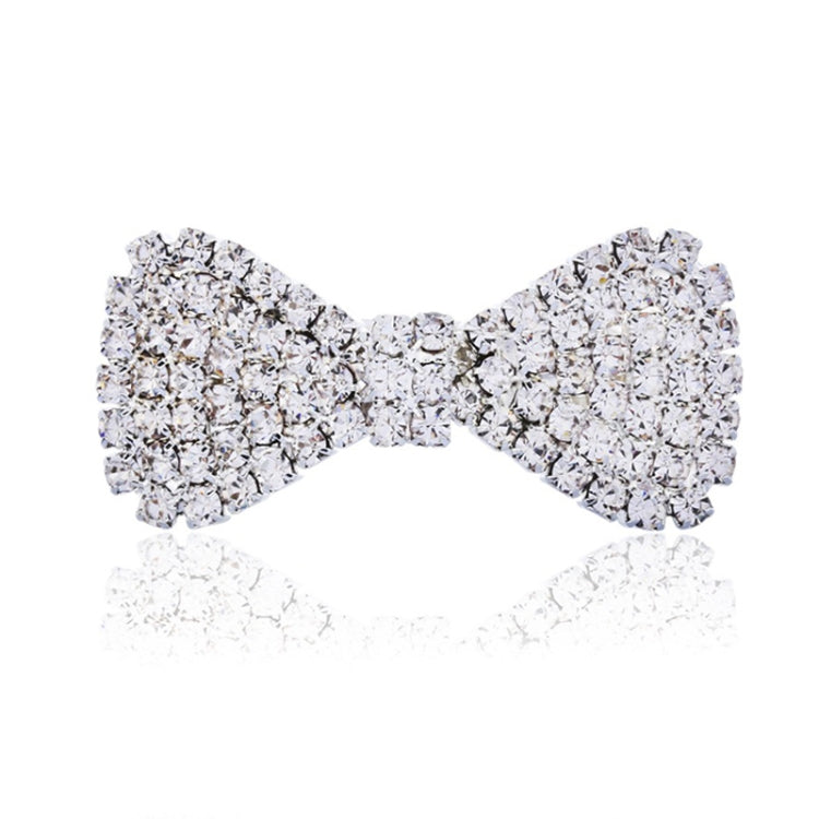 Silver crystal rhinestone bow barrette pair, centered bow shape