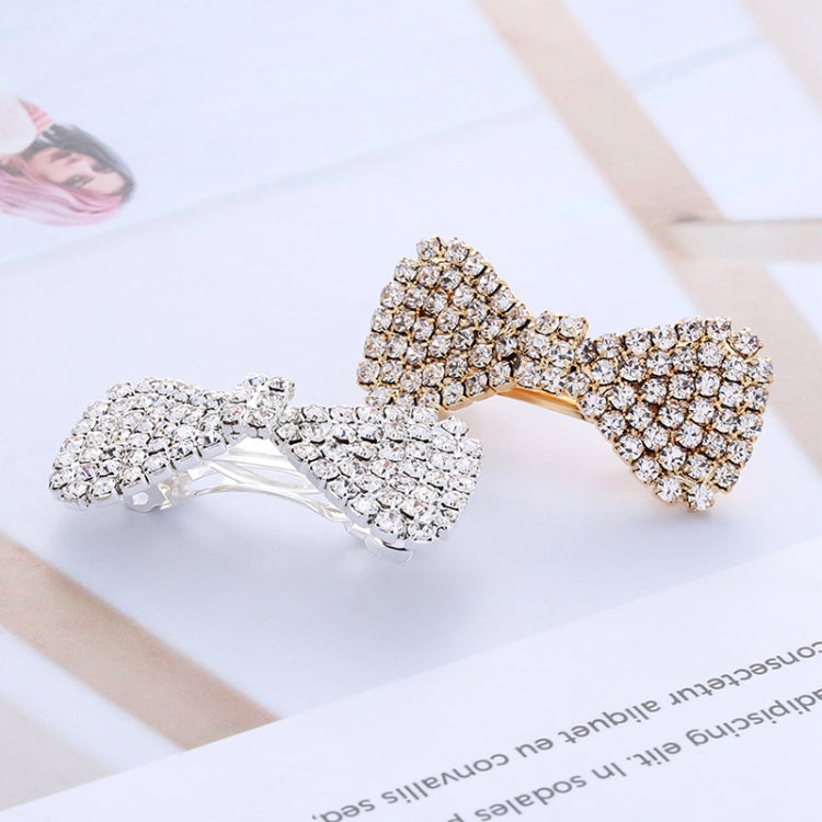 Crystal rhinestone bow hairpins set with arched silver and gold bows