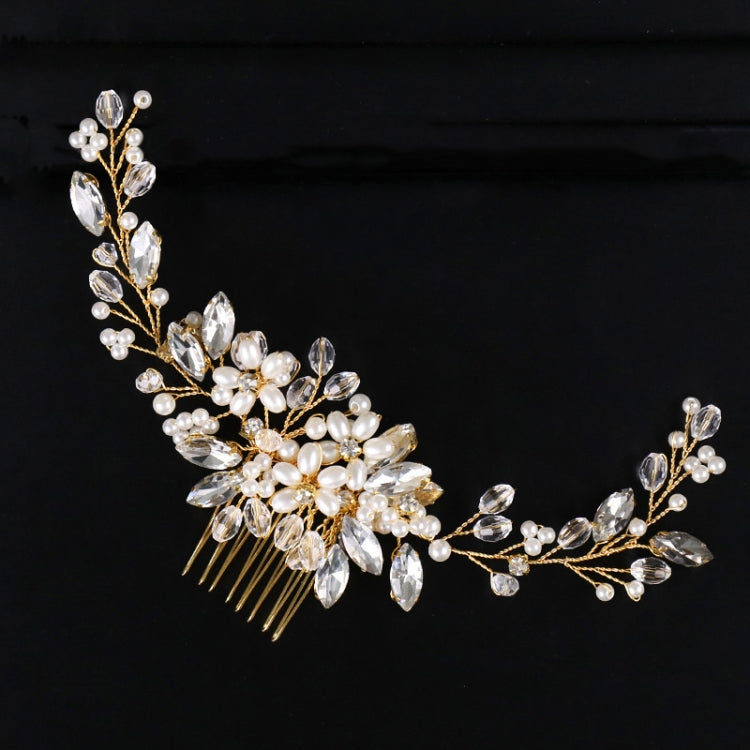 Bridal hair comb with crystal marquise rhinestones, pearl accents, and side comb teeth