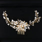 Bridal hair comb tiara with pearl clusters, crystal marquise stones, and gold comb